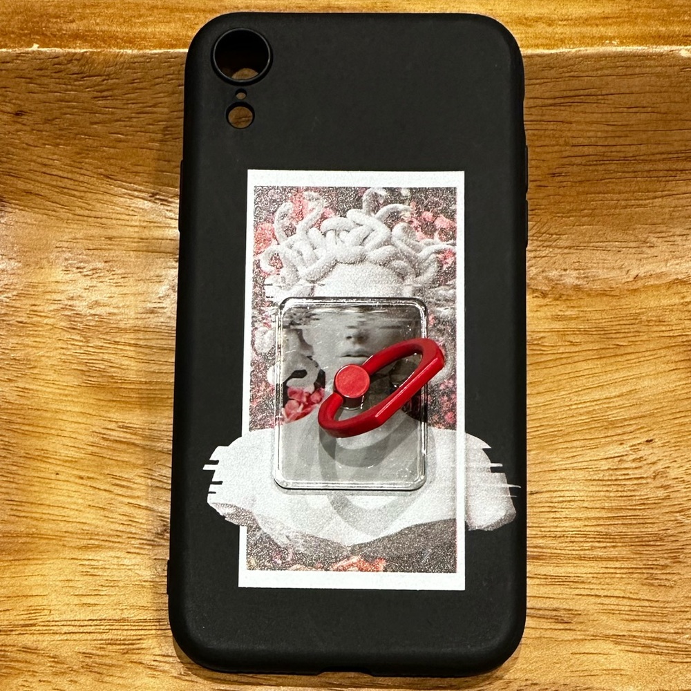 iPhone XR Case with Finger Ring Black Red Pink White Medusa Graphic